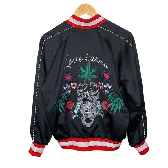 Sandro Black Love Karma Embroidered Bomber Jacket - Picture 4 of 16